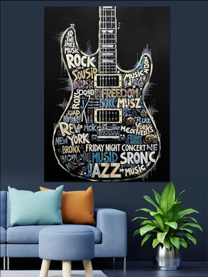 Tablomega Üzeri Yazılı Elektro Gitar Görseli Dekoratif Kanvas - Mdf Ahşap Tablo