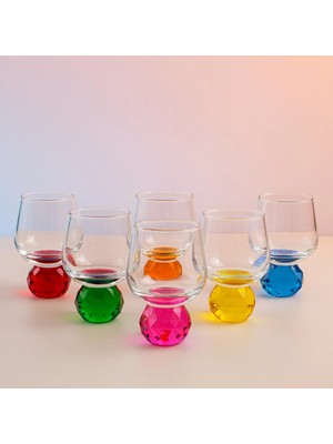 6 Kişilik Cam Renkli Elmas Ayaklı Kahve Yanı Bardağı Bardak 50ML