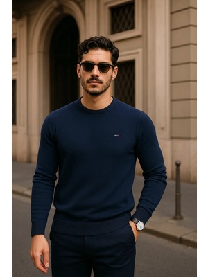 Comstar Erkek Günlük Bisiklet Yaka Lacivert Kazak