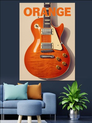 Artmeg Turuncu Gitar Müzik Posteri Dekoratif Kanvas - Mdf Ahşap Tablo