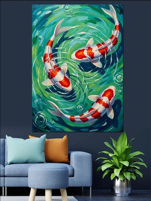 Artmeg Suda Yüzen Koi Balıkları  Dekoratif Kanvas - Mdf Ahşap Tablo