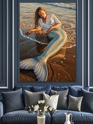 Artmeg Kumsaldaki Deniz Kızı Dekoratif Kanvas - Mdf Ahşap Tablo