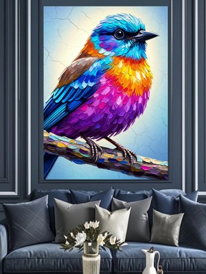 Tablomega Renkli Kuş Canlı Tüy Dekoratif Kanvas - Mdf Ahşap Tablo