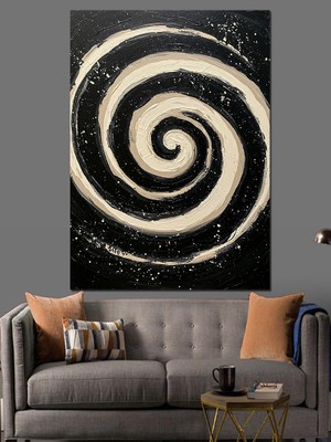 Tablomega Siyah Beyaz Spiral Desen Dekoratif Kanvas - Mdf Ahşap Tablo