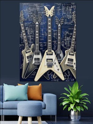Tablomega Gitar Müzik Aletleri Duvar Dekoratif Kanvas - Mdf Ahşap Tablo