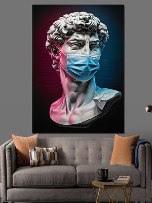 Karizma Tablo Mavi Maskeli Davut Heykeli Dekoratif Kanvas - Mdf Ahşap Tablo
