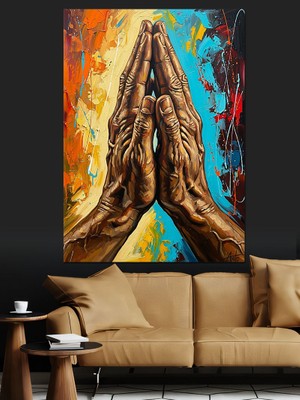 Artmeg Dua Eden Eller Dini Temalı Dekoratif Kanvas - Mdf Ahşap Tablo