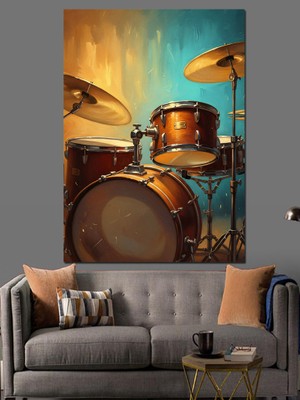 Tablomega Davul Çalan Rock Müzisyenleri Dekoratif Kanvas - Mdf Ahşap Tablo