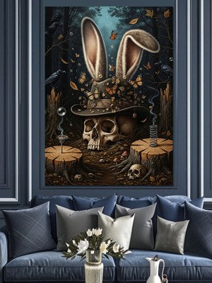 Artmeg Tavşan Kulaklı Kurukafa Dekoratif Kanvas - Mdf Ahşap Tablo