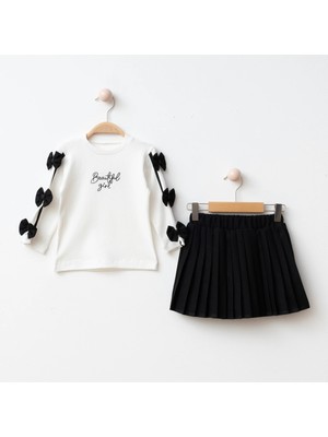 Suna Kız Çocuk Fiyonk Detaylı Uzun Kollu Ribana Bluz ve Piliseli Etek Takımı 2-5 Yaş