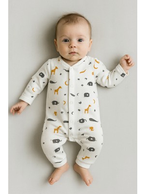 Omy %100 Pamuklu 3-6-9 Ay Desenli Tulum&hastane Çıkışı Yenidoğan Baskılı Tulum Extra Konfor 88013