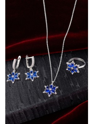 Innuendo 925 Ayar Gümüş Zirkon Taş Detaylı Lotus Set