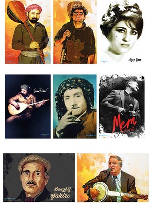 Zerya Kürt Sanatçıları Posterleri - Şivan Perwer - Ciwan Haco - Mem Ararat - Şakiro Posteri (8 Poster)