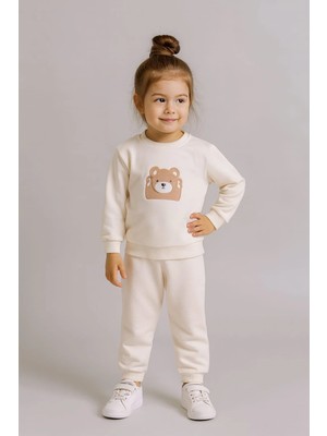 İklimix Sevimli Ayıcık Nakışlı %100 Pamuk 2’li Çocuk Eşofman Takımı