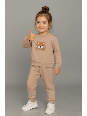 İklimix Sevimli Ayıcık Nakışlı %100 Pamuk 2’li Çocuk Eşofman Takımı