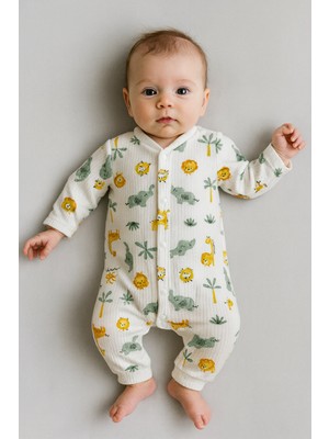 Omy %100 Pamuklu 3-6-9 Ay Desenli Tulum&hastane Çıkışı Yenidoğan Baskılı Tulum Extra Konfor 88013