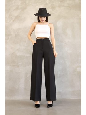 Kadın Ithal Doubleface Kumaş Palazzo Kalıp Yüksek Bel Çekme Solma Yapmaz Tüylenmez