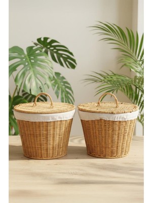 Digithome 2'li Yuvarlak Rattan Hasır Patates Soğan Sarımsak Meyve Sepeti Düzenleyici Organizer -9T02