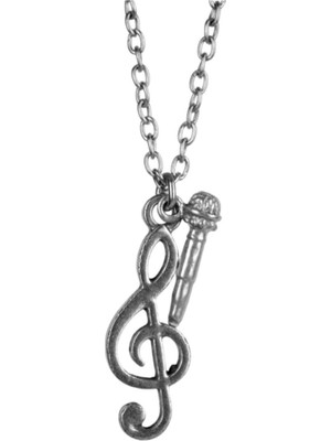 Unisex Gümüş Sol Anahtar Mikrofon Kolye