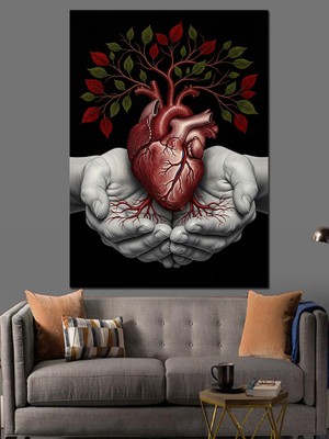 Karizma Tablo Anatomik Insan Kalp Çizimi Dekoratif Kanvas - Mdf Ahşap Tablo