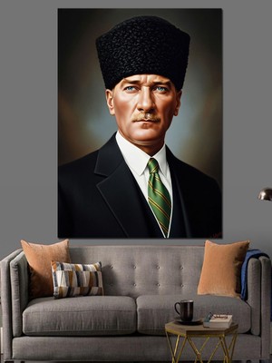 Artmeg Atatürk Portresi Yeşil Kravat Dekoratif Kanvas - Mdf Ahşap Tablo
