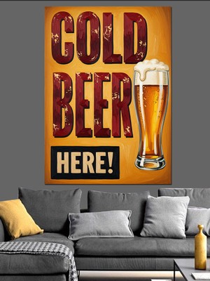 Artmeg Soğuk Bira Burada Posteri Dekoratif Kanvas - Mdf Ahşap Tablo
