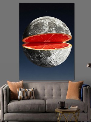 Tablomega Içi Portakal Görünümlü Ay Görseli Dekoratif Kanvas - Mdf Ahşap Tablo