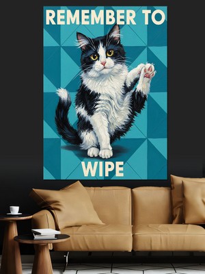 Karizma Tablo Tuvaleti Silmeyi Unutma Kedi Dekoratif Kanvas - Mdf Ahşap Tablo