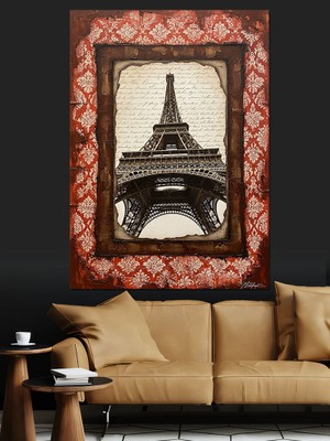 Karizma Tablo Eyfel Kulesi Retro Tablo Dekoratif Kanvas - Mdf Ahşap Tablo