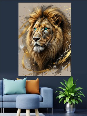 Karizma Tablo Aslan Kral Portresi Güneş Dekoratif Kanvas - Mdf Ahşap Tablo