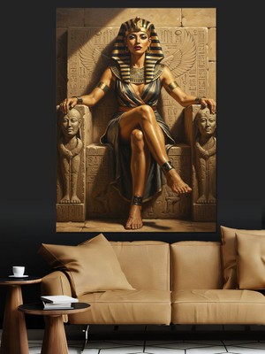 Karizma Tablo Antik Mısır Tanrıça Heykeli Çizimi Dekoratif Kanvas - Mdf Ahşap Tablo