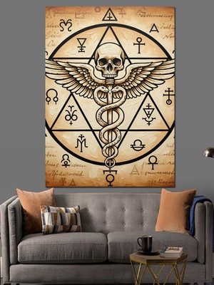 Artmeg Semboller ve Pentagram Çizimi Dekoratif Kanvas - Mdf Ahşap Tablo