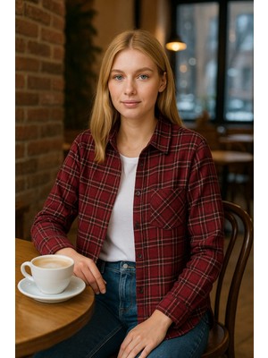 Dmr Style Kadın Kırmızı Oversize Ekose Oduncu Gömleği