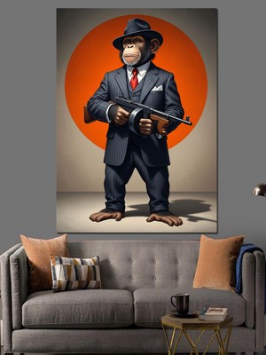 Artmeg Şapkalı Ceketli Maymun Portresi Dekoratif Kanvas - Mdf Ahşap Tablo