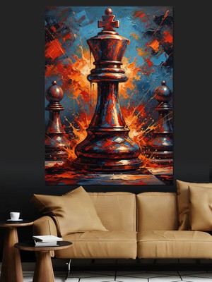 Tablomega Satranç Taşları Ateş Detaylı Dekoratif Kanvas - Mdf Ahşap Tablo
