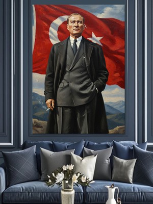 Artmeg Atatürk Siyah Beyaz Portresi Dekoratif Kanvas - Mdf Ahşap Tablo