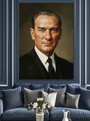 Artmeg Atatürk Ciddi Portresi Dekoratif Kanvas - Mdf Ahşap Tablo