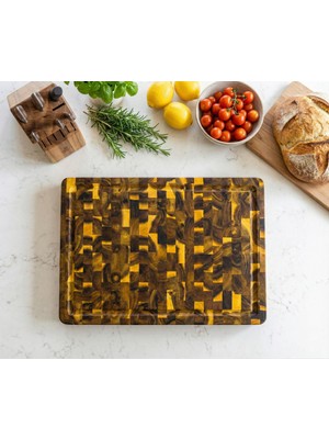 Arte Flora Akasya Ağacı End Grain Kesme ve Sunum Tahtası Masif Ahşap 42X30X3 cm