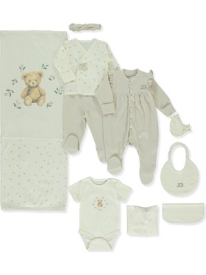 Bebetto Organik Waffle Süprem Zıbın Set 10LU (Organıc Cute Bear) Bej