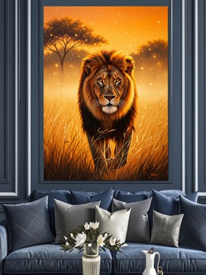Artmeg Vahşi Aslan Portre Çizimi Dekoratif Kanvas - Mdf Ahşap Tablo