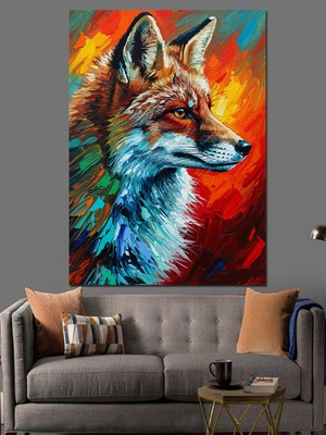 Karizma Tablo Tilki Yüzü Boyalı Sanatsal Dekoratif Kanvas - Mdf Ahşap Tablo