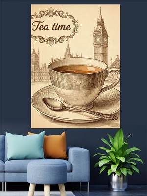 Karizma Tablo Ingiltere Çay Saati Vintage Poster Dekoratif Kanvas - Mdf Ahşap Tablo