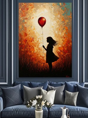 Artmeg Kırmızı Balonlu Küçük Çocuk Dekoratif Kanvas - Mdf Ahşap Tablo