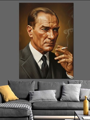Tablomega Sigara Içen Atatürk Portresi Dekoratif Kanvas - Mdf Ahşap Tablo