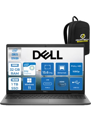 Dell Nb Vostro I5-1334U 32GB Ram Ddr4 1 Tb Nvm SSD 15.6" Fhd WİN11PRO Notebook + Okatech Çanta