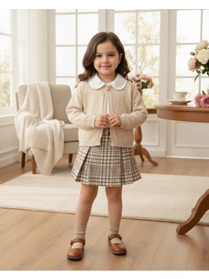 Ece I Triko Hırka, Gömlek ve Etek Görünümlü Şort 3'lü Kombin I 2-5 Yaş