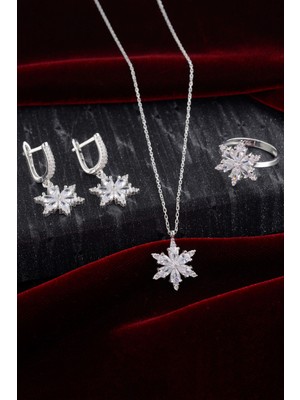 Innuendo 925 Ayar Gümüş Zirkon Taş Detaylı Lotus Set