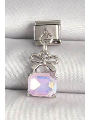 Clariss 316L Çelik Gümüş Renk Pembe Zirkon Taşlı Çanta Model Nomination Charm