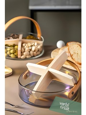 VarBiFırsat 4 Bölmeli Modern Cam & Ahşap Kuruyemişlik – Atıştırmalık Sunum Seti