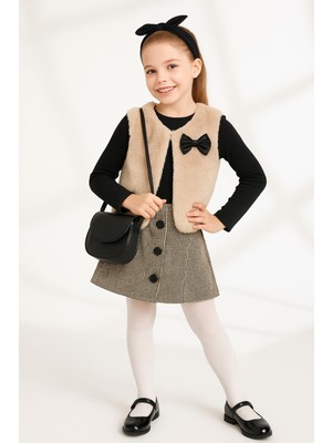 Ahengim Kız Çocuk Fırfır Yakalı Bluz & Ekose Şort Etek 2  Li Set Takım AK4155